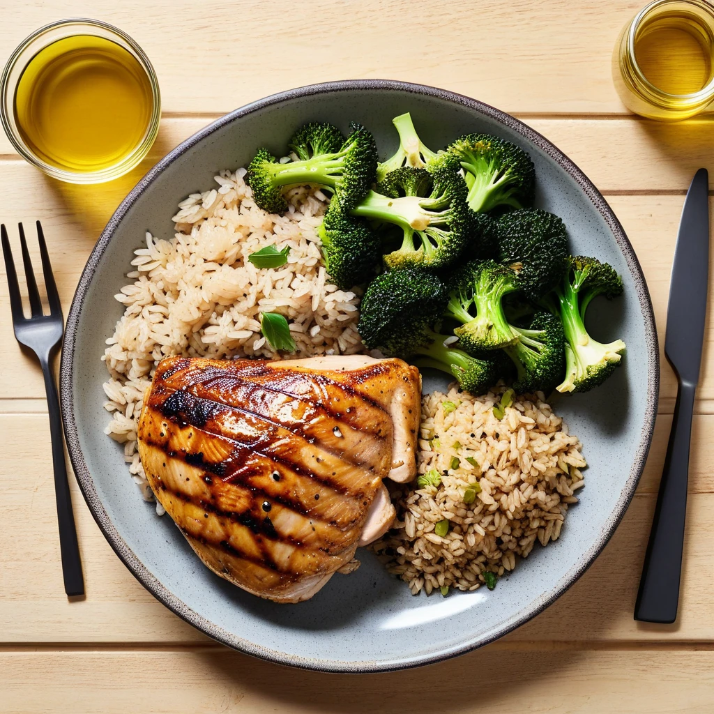 Grilled Chicken with Brown Rice and Roasted Broccoli