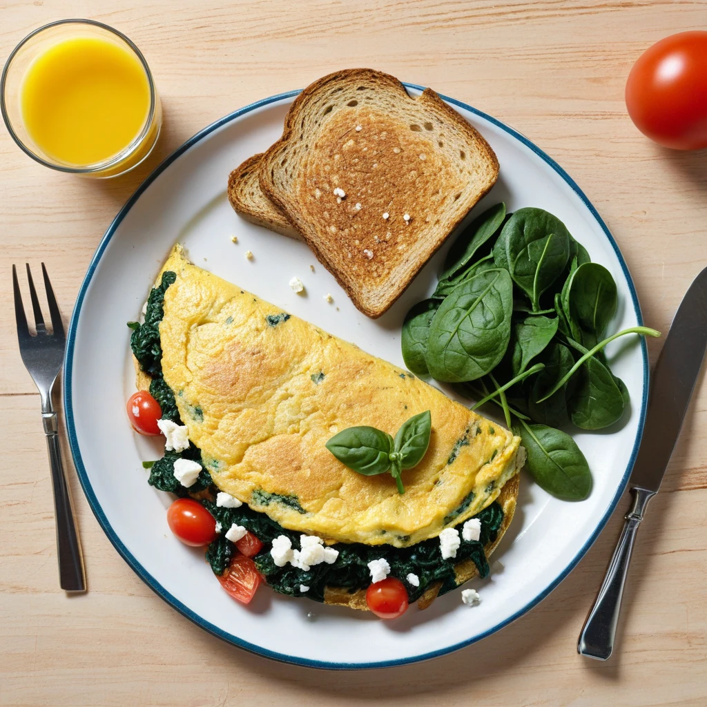 Spinach and Feta Omelet with Whole Wheat Toast