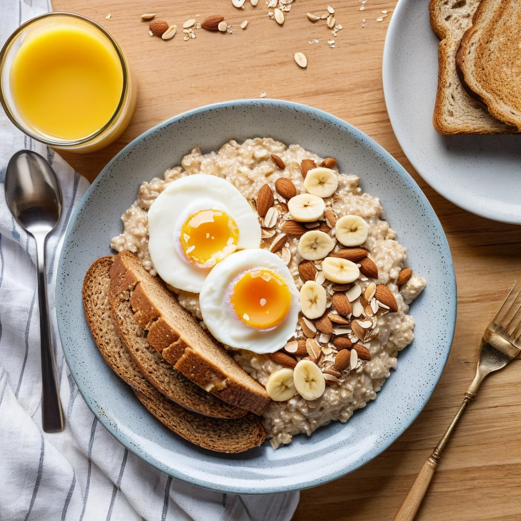 Banana-Almond Oatmeal with Egg White Toast