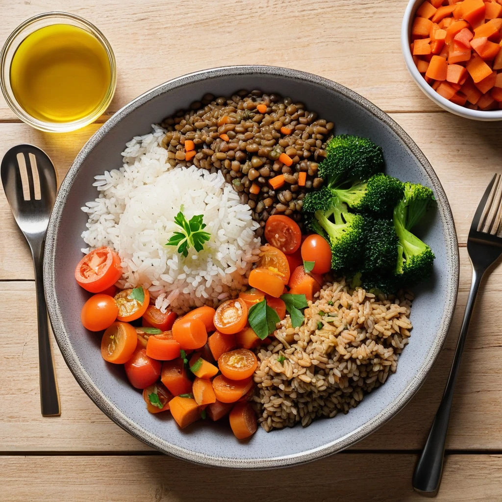 Lentil and Rice Bowl with Fresh Vegetables
