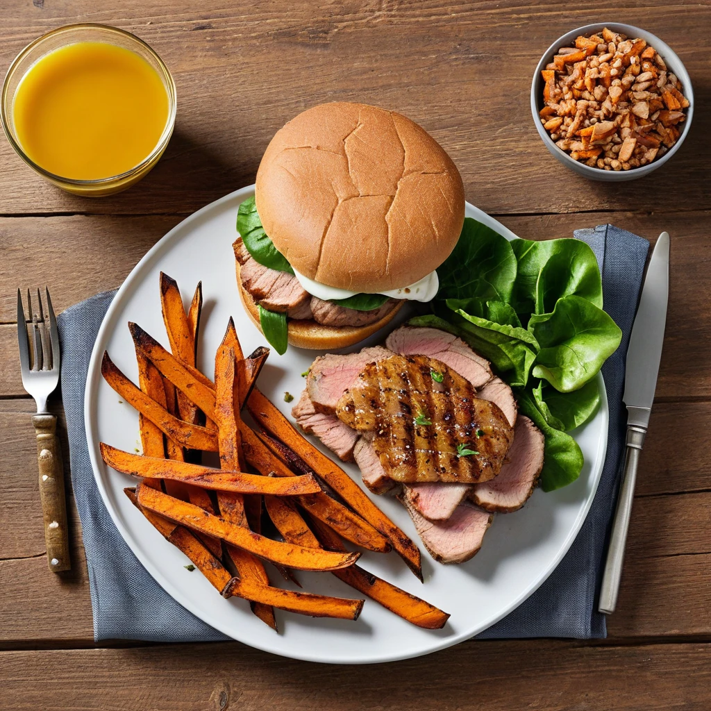 Grilled Pork Tenderloin Sandwich with Sweet Potato Fries