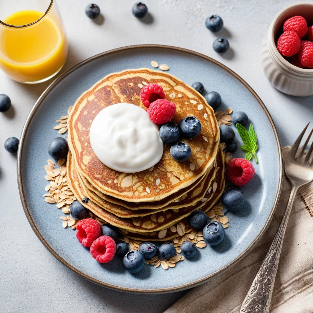 Protein-Packed Oat Pancakes with Greek Yogurt and Berries