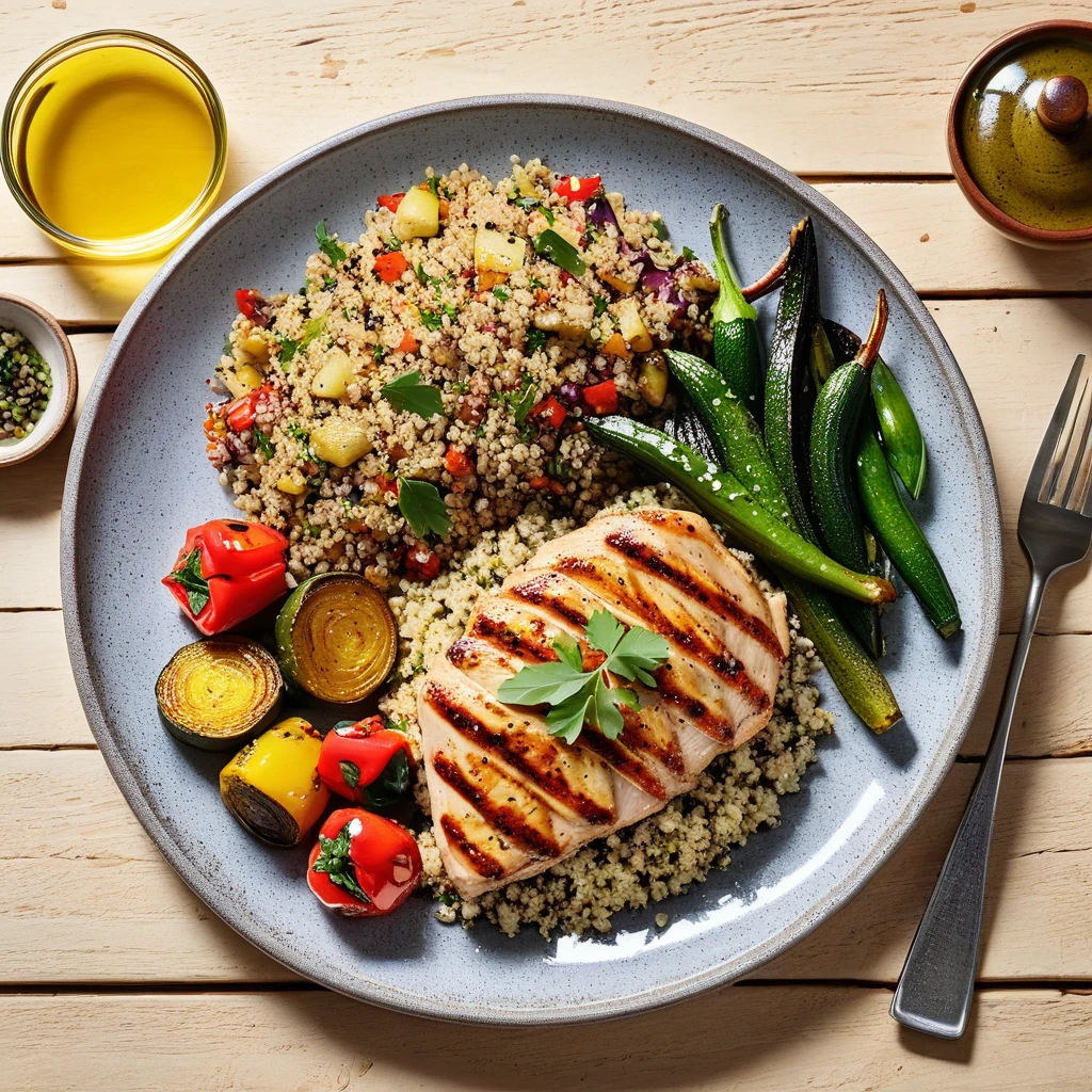 Grilled Lemon Herb Chicken with Quinoa and Roasted Vegetables