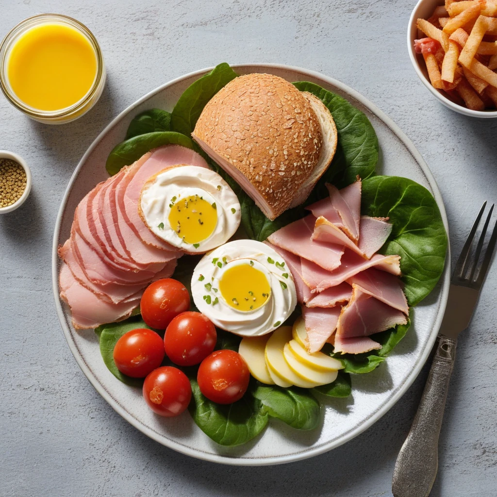 Sandwich Salade d'Œufs et Jambon avec Crudités