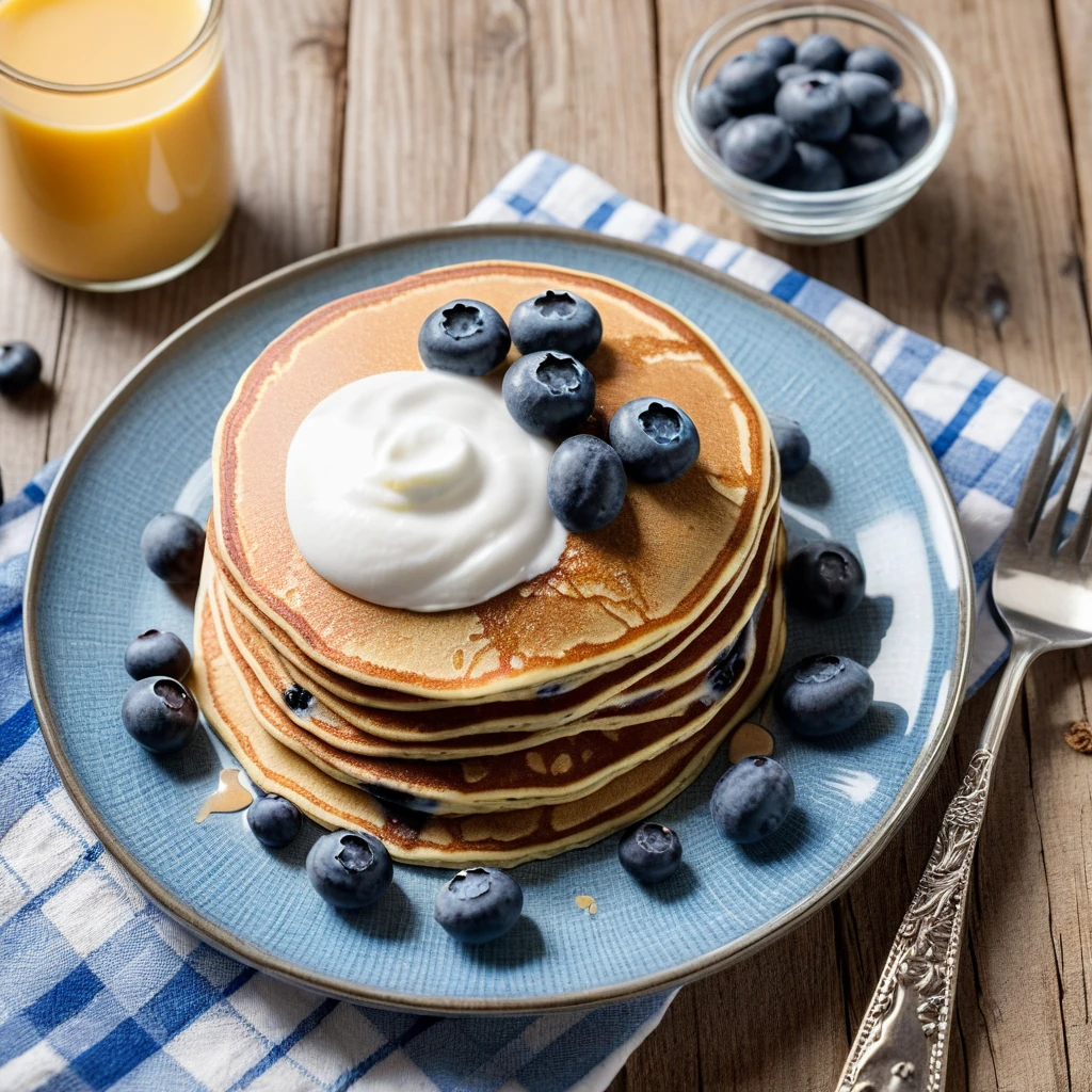 Protein Pancakes with Greek Yogurt and Blueberries