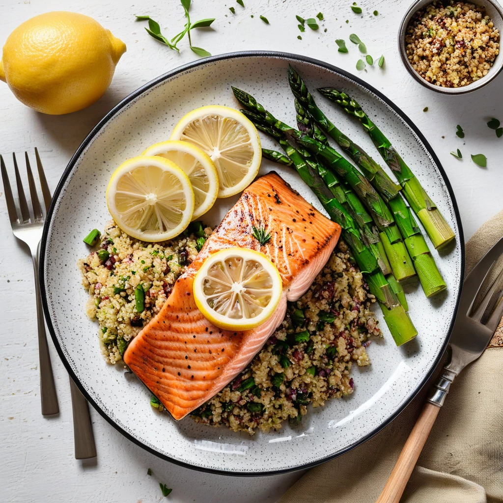 Lemon Herb Grilled Salmon with Quinoa and Asparagus