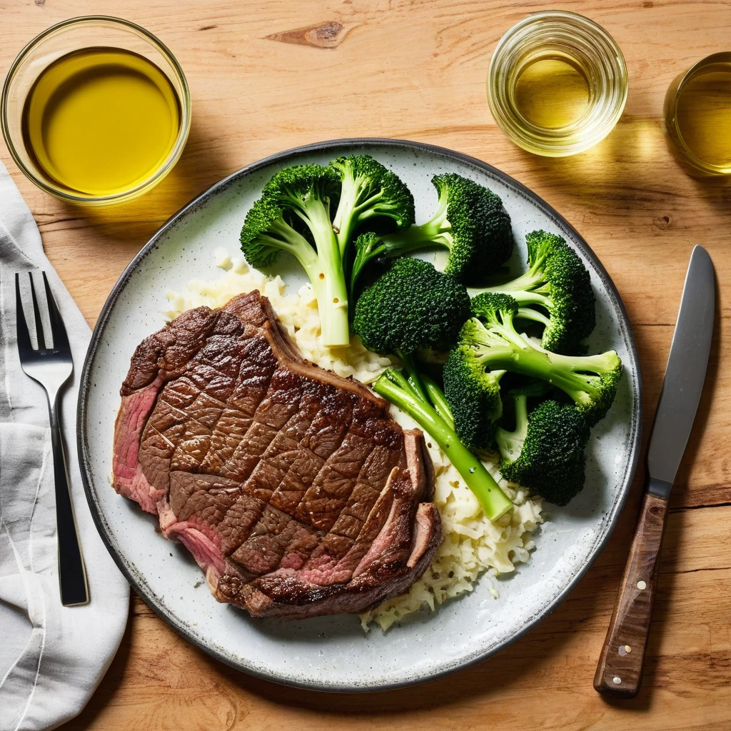 Pan-Fried Ribeye with Garlic Butter and Broccoli