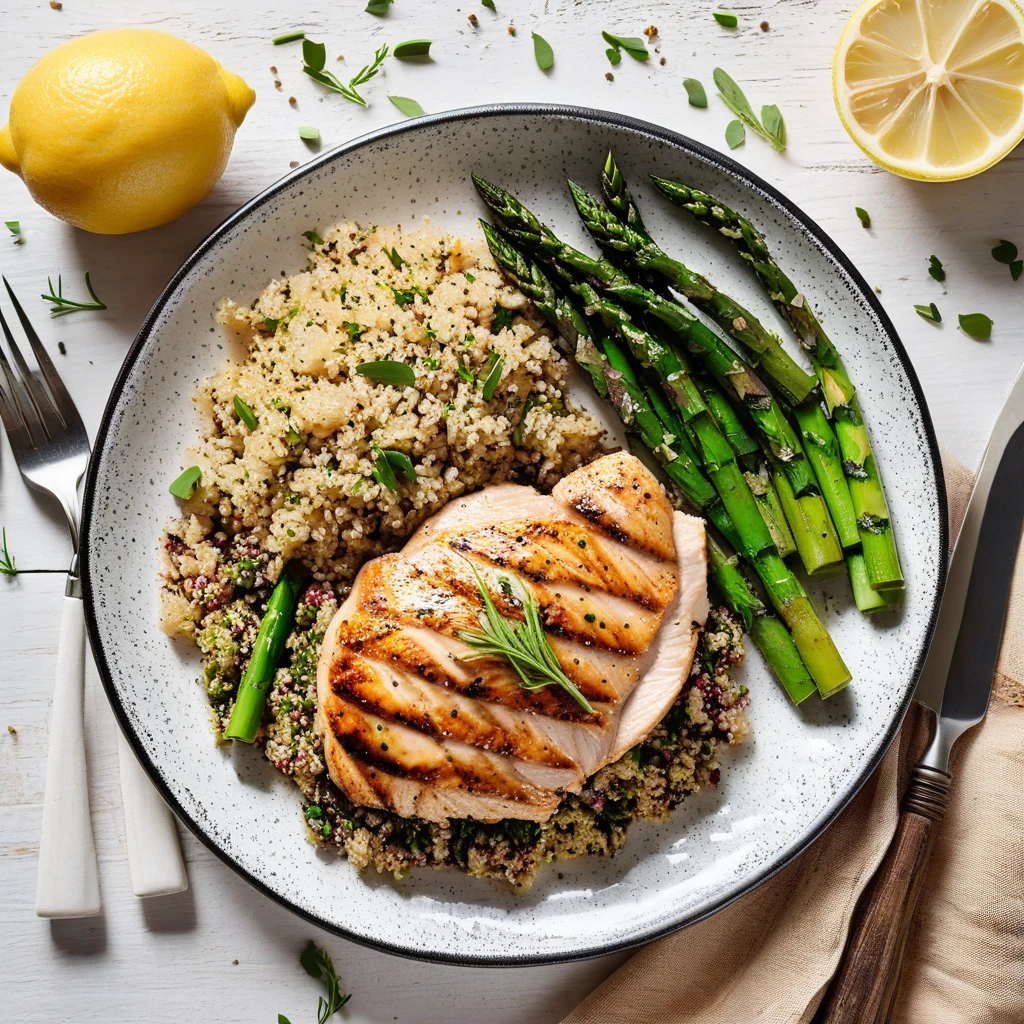 Lemon Herb Grilled Chicken with Quinoa and Asparagus