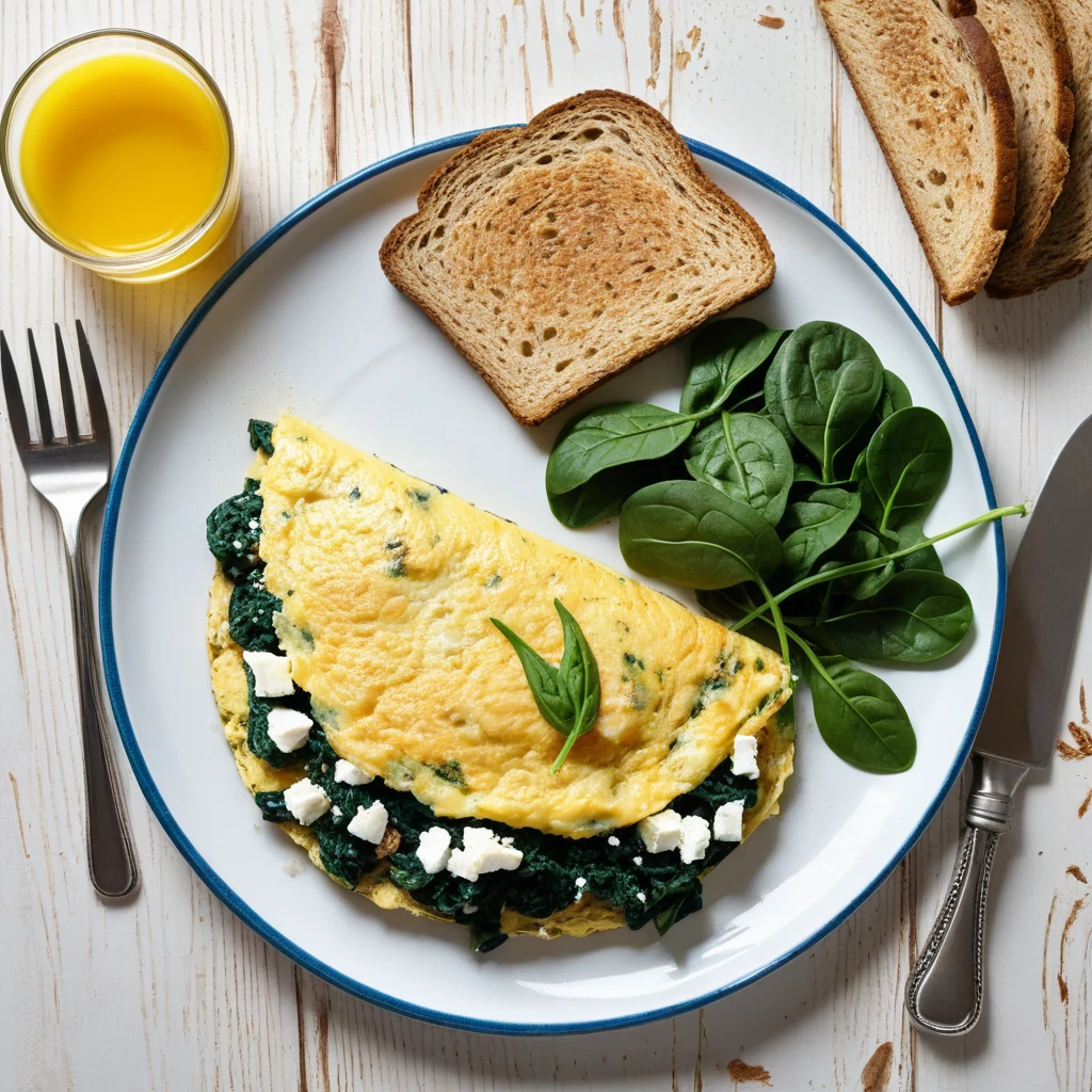 Savory Spinach & Feta Omelette with Whole Grain Toast