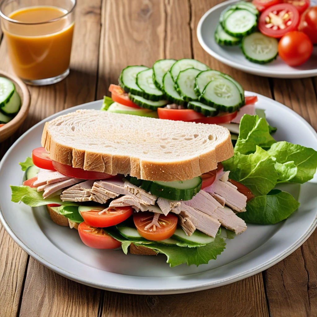 Turkey and Vegetable Sandwich with Greek Salad
