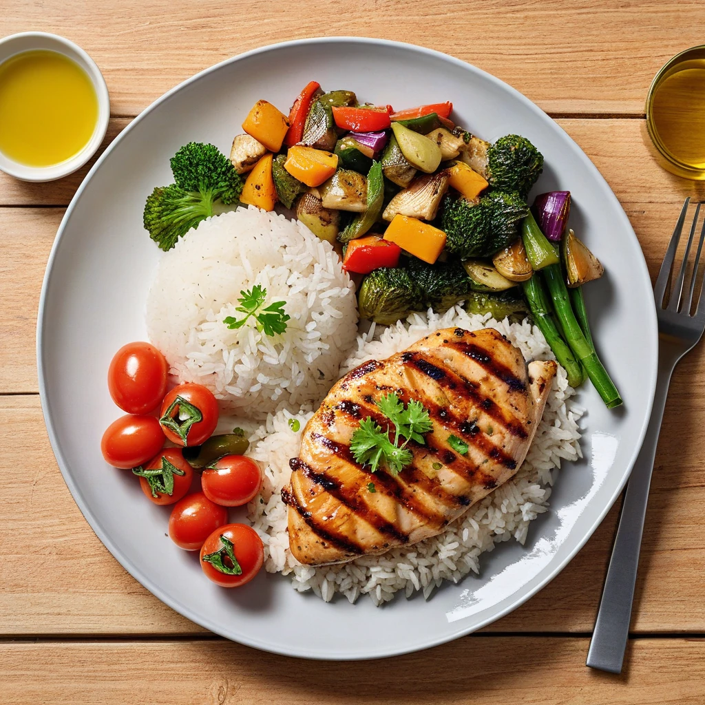 Grilled Chicken with Rice and Vegetables