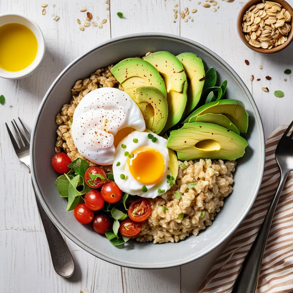 Savory Oatmeal Bowl with Poached Eggs and Avocado