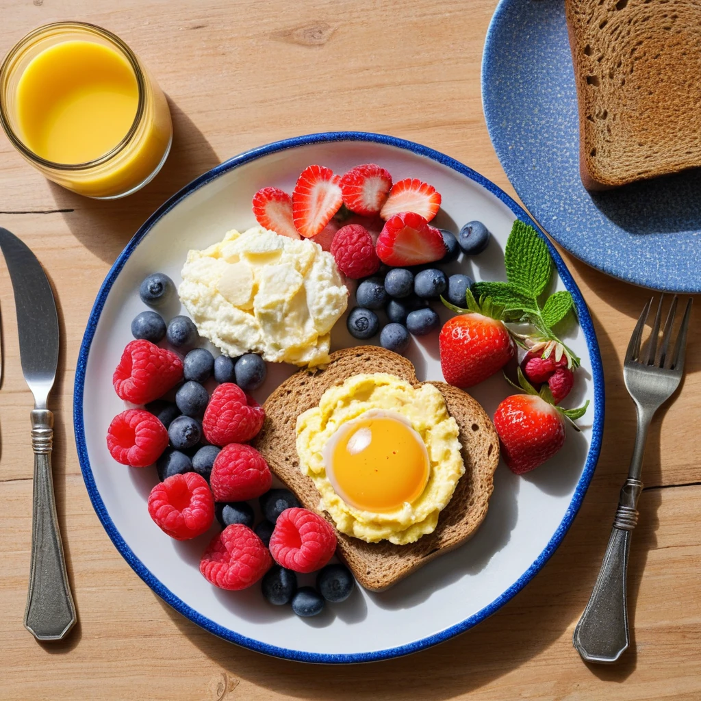 Scrambled Eggs with Whole Wheat Toast and Fresh Fruit