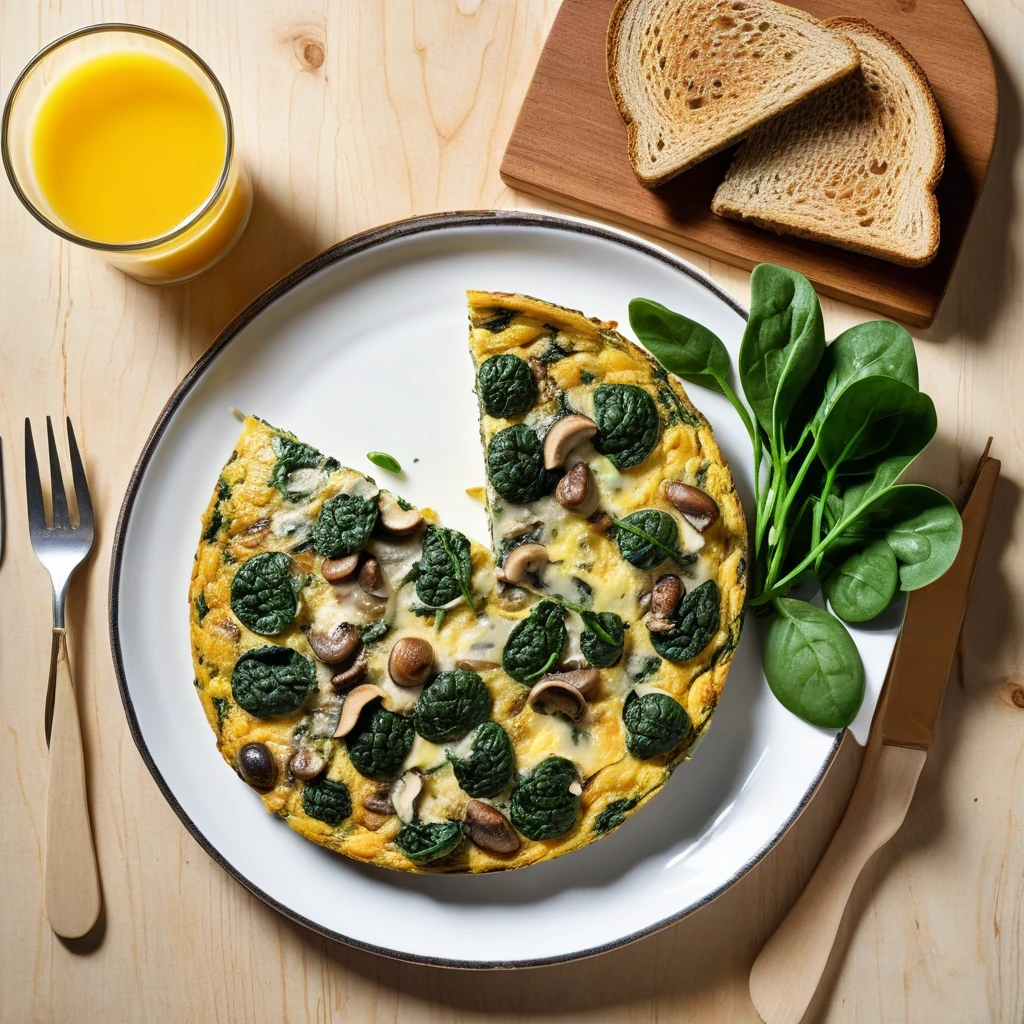 Spinach and Mushroom Frittata with Whole Wheat Toast