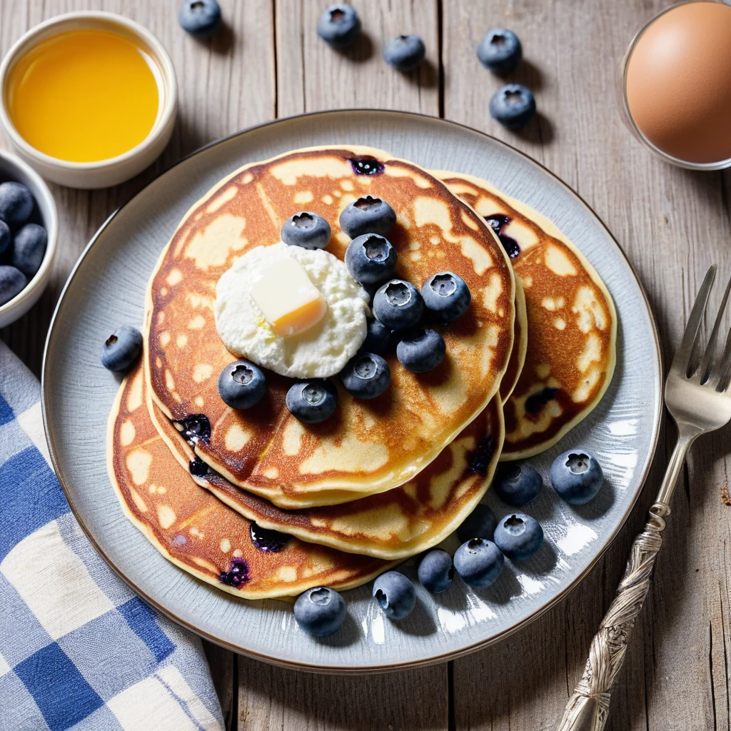 Cottage Cheese Pancakes with Blueberries