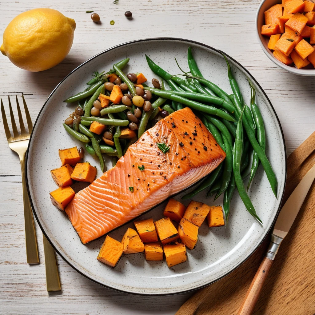 Salmon Fillet with Sweet Potato and Green Beans