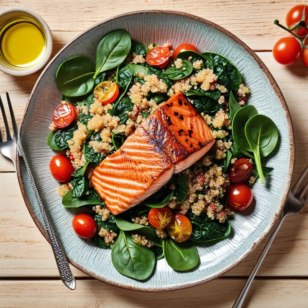 Quinoa & Spinach Salad with Grilled Salmon