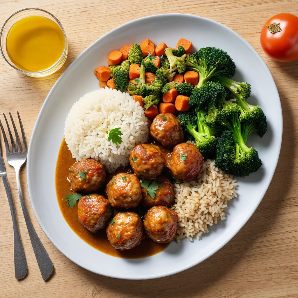 Boulettes de poulet et riz aux légumes