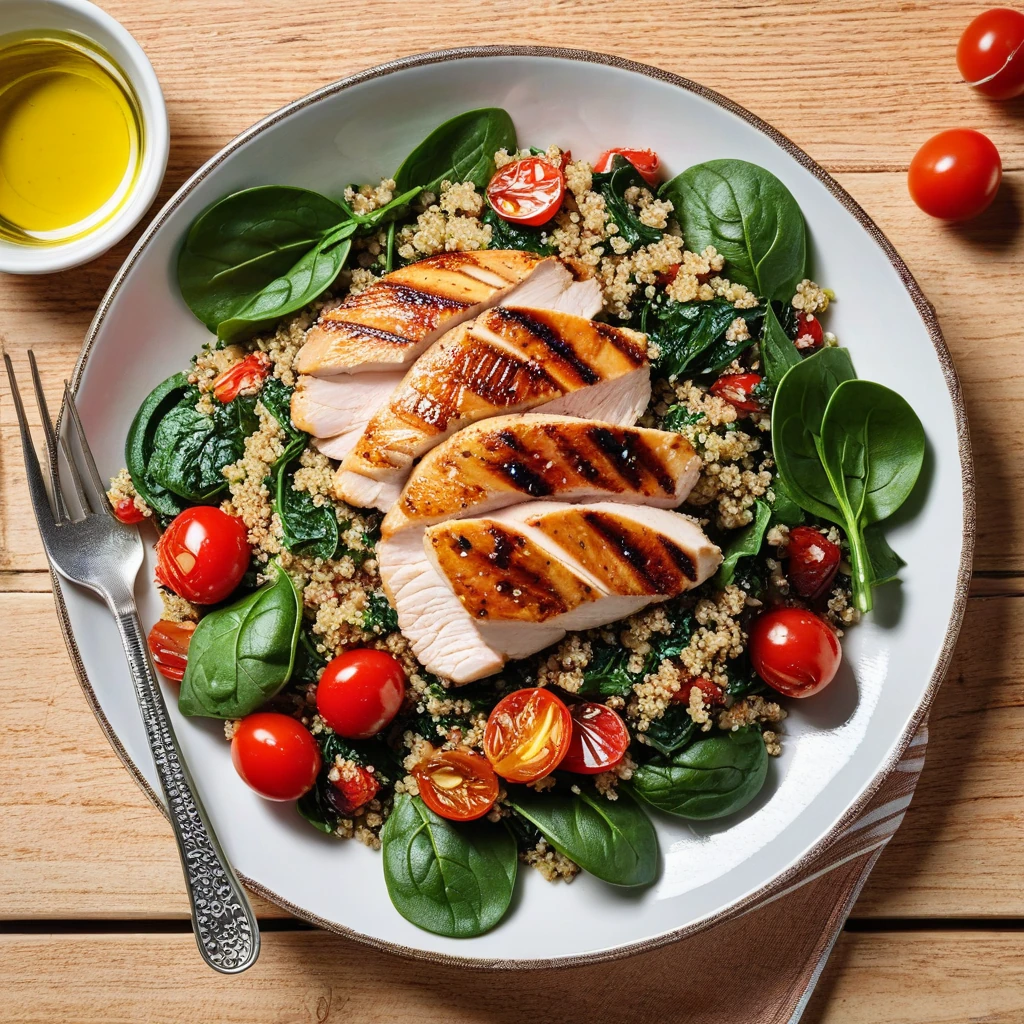 Quinoa & Spinach Salad with Grilled Chicken