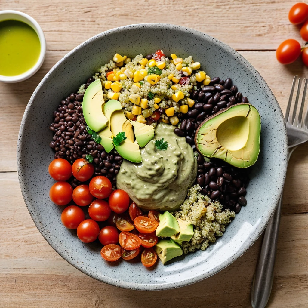 Quinoa and Black Bean Salad with Avocado Dressing