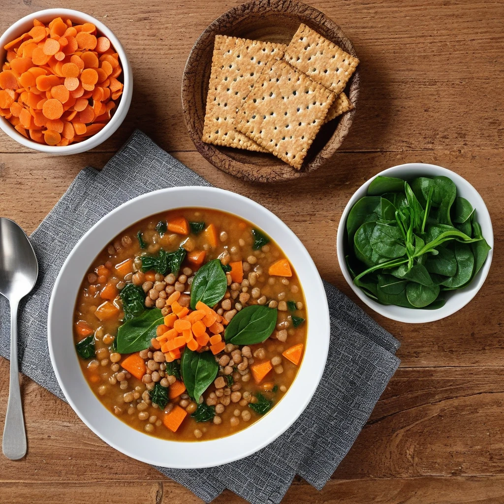 Lentil and Vegetable Soup with Whole Grain Crackers