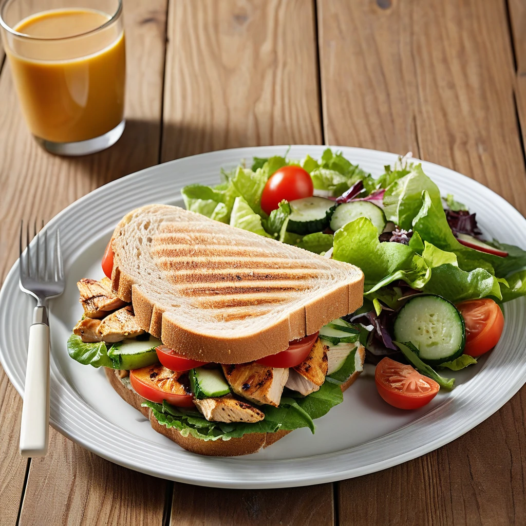 Grilled Chicken and Vegetable Sandwich with Side Salad