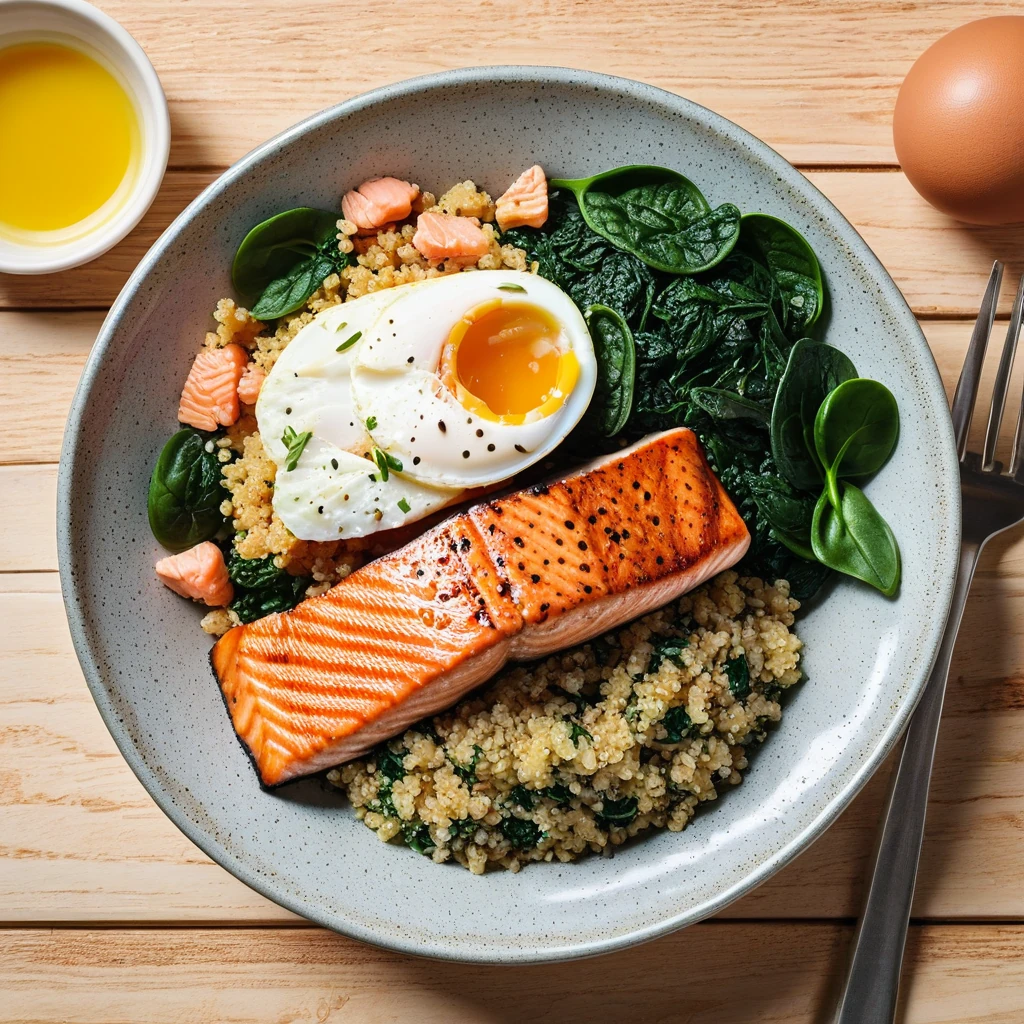 Savory Quinoa & Spinach Bowl with Grilled Salmon