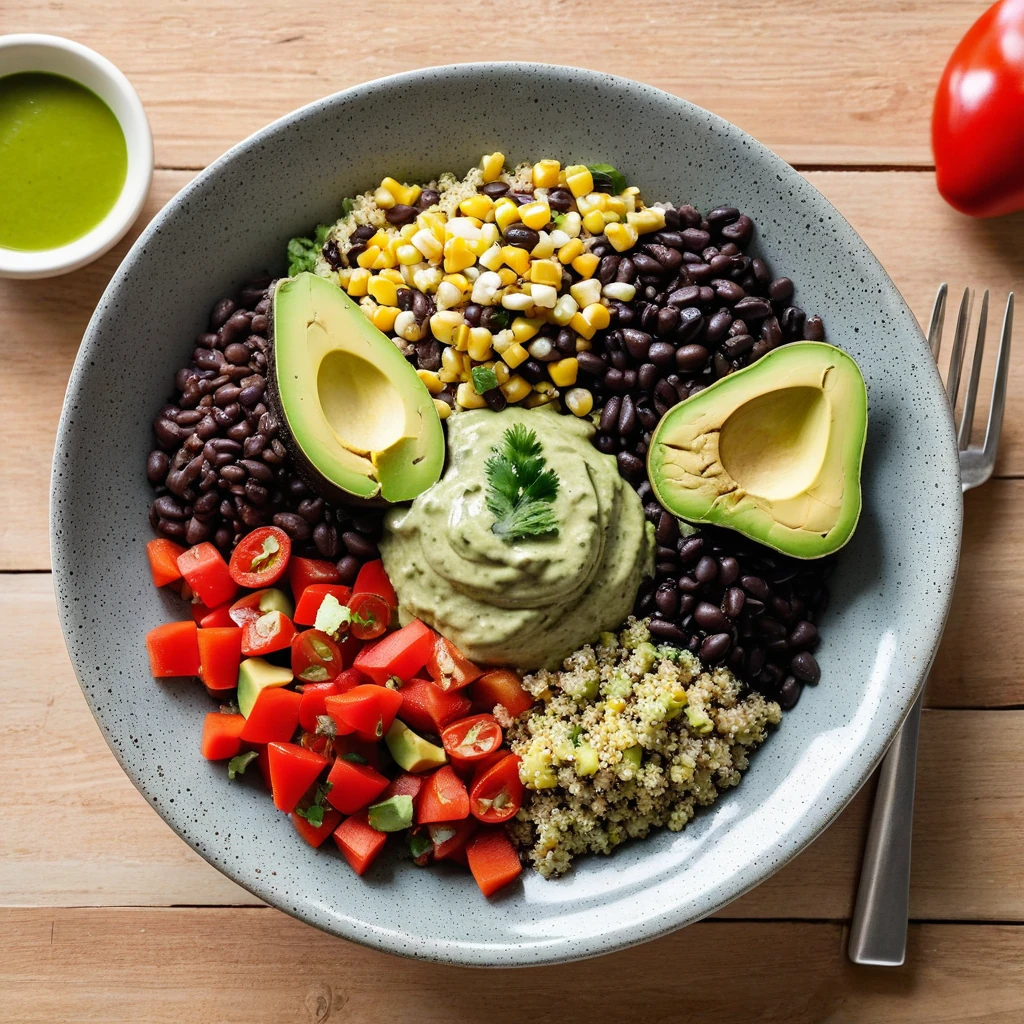 Quinoa & Black Bean Salad with Avocado Dressing