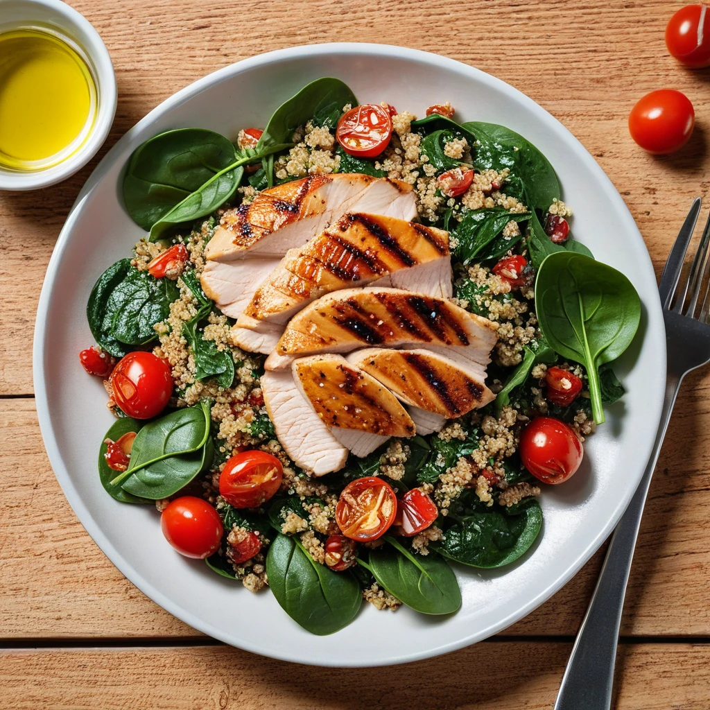 Quinoa and Spinach Salad with Grilled Chicken