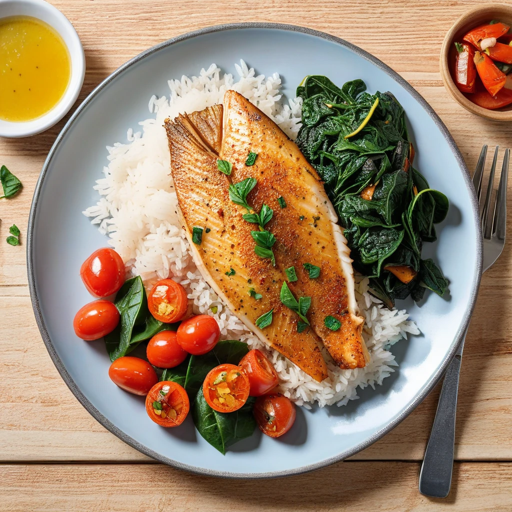 Baked Tilapia with Basmati Rice and Sautéed Vegetables
