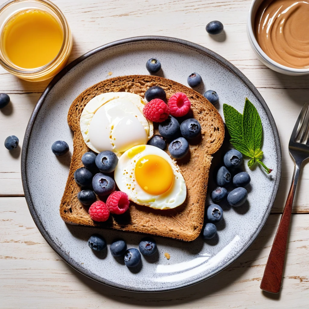 Almond Butter Toast with Egg and Berries