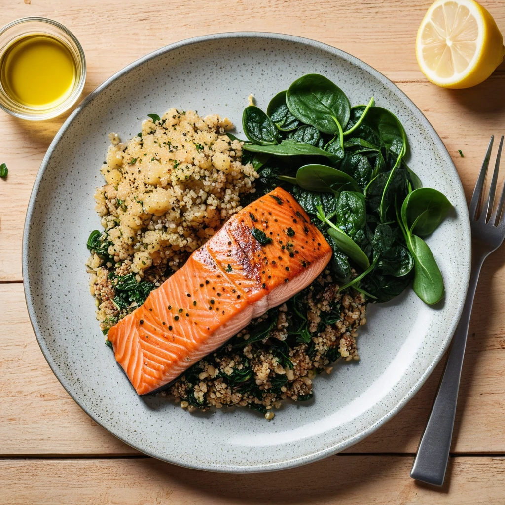 Herb-Crusted Salmon with Quinoa and Spinach