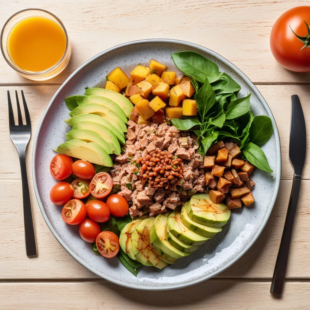 Salada de Atum com Batata Doce e Abacate