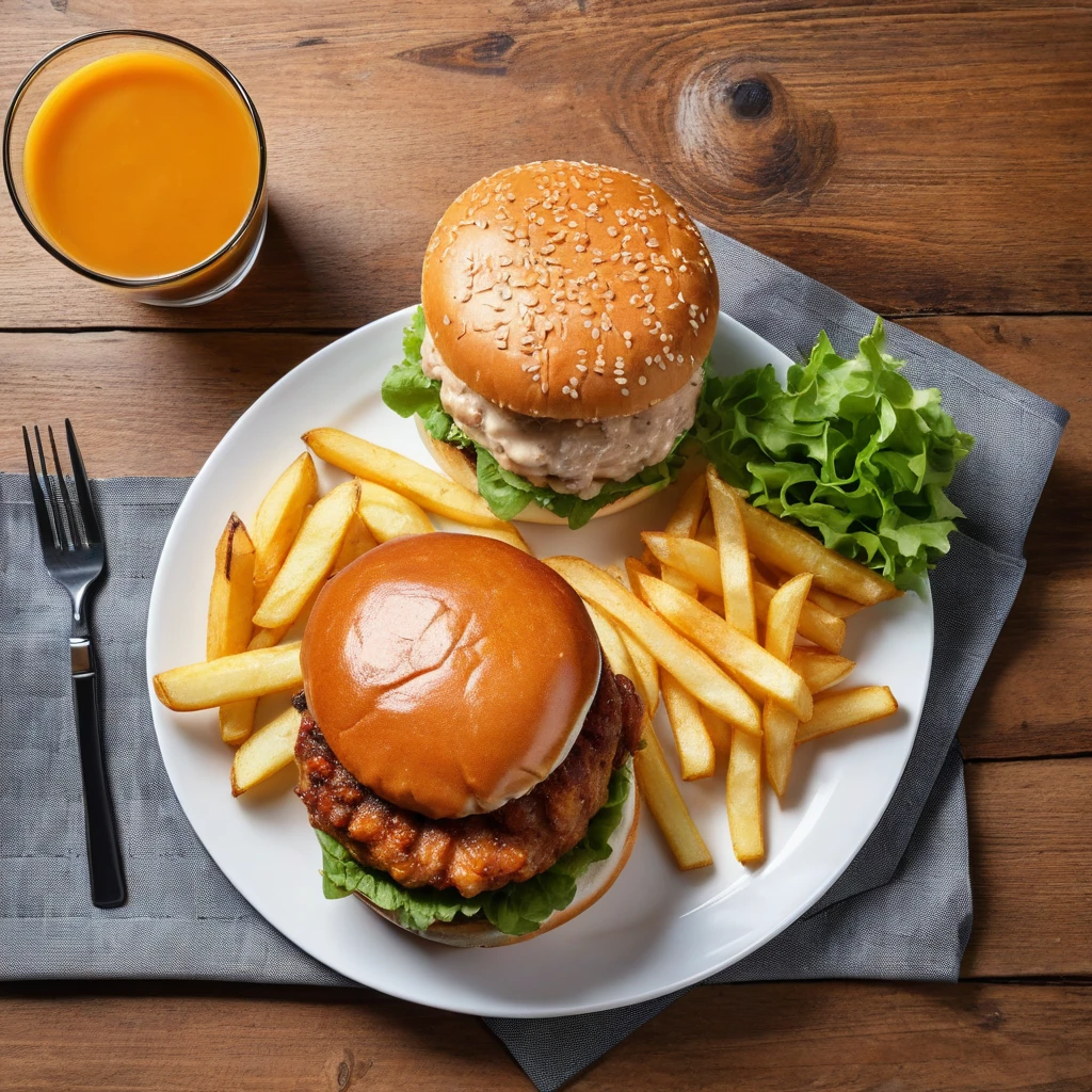 Burger de Poulet Maison avec Frites de Patate Douce