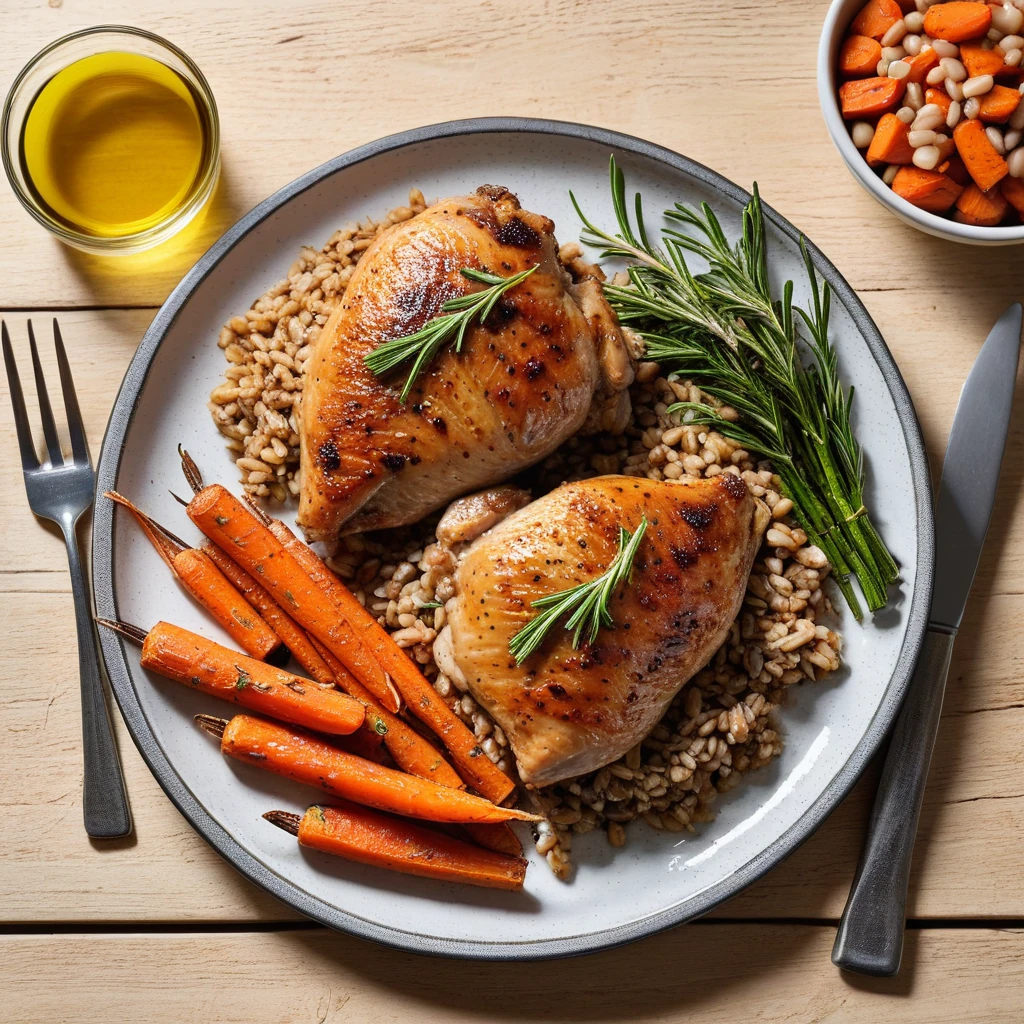 Herb-Roasted Chicken Thighs with Farro and Roasted Carrots