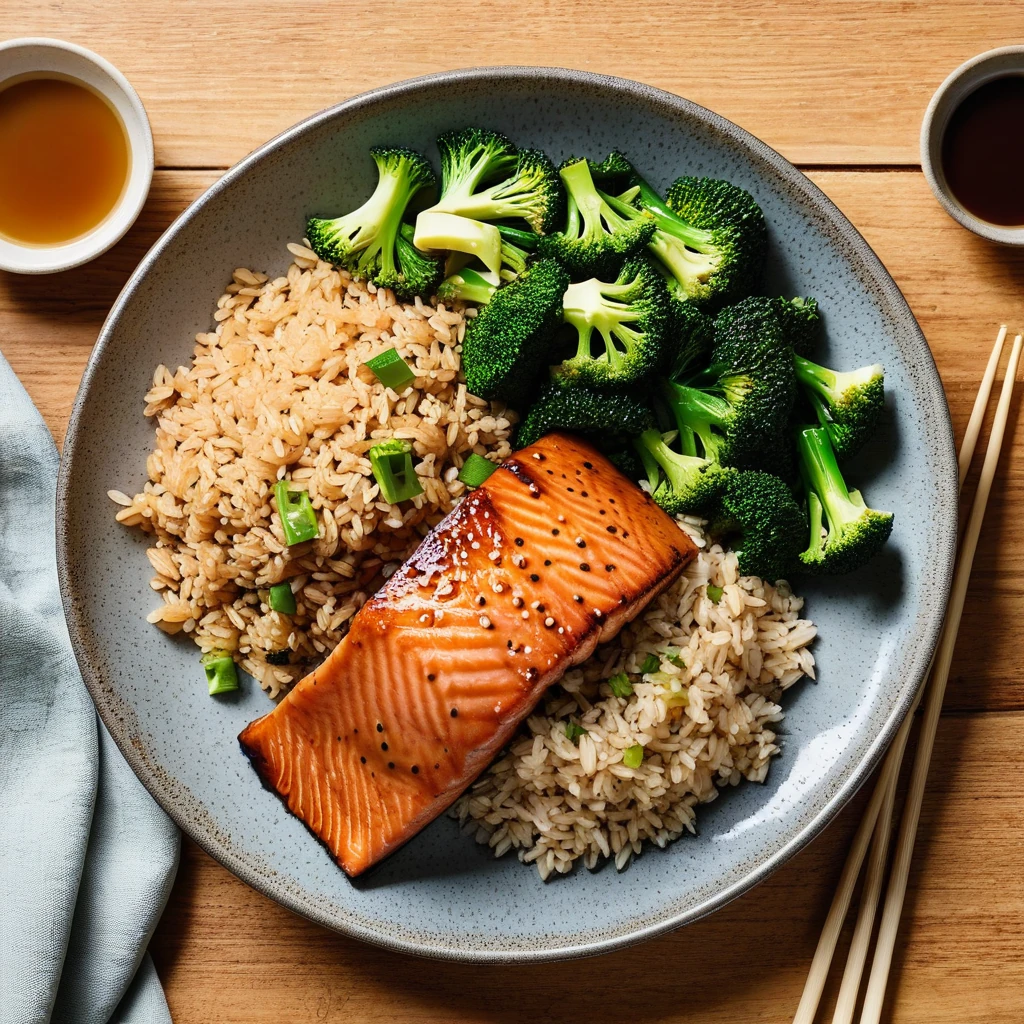 Teriyaki Salmon with Brown Rice and Broccoli