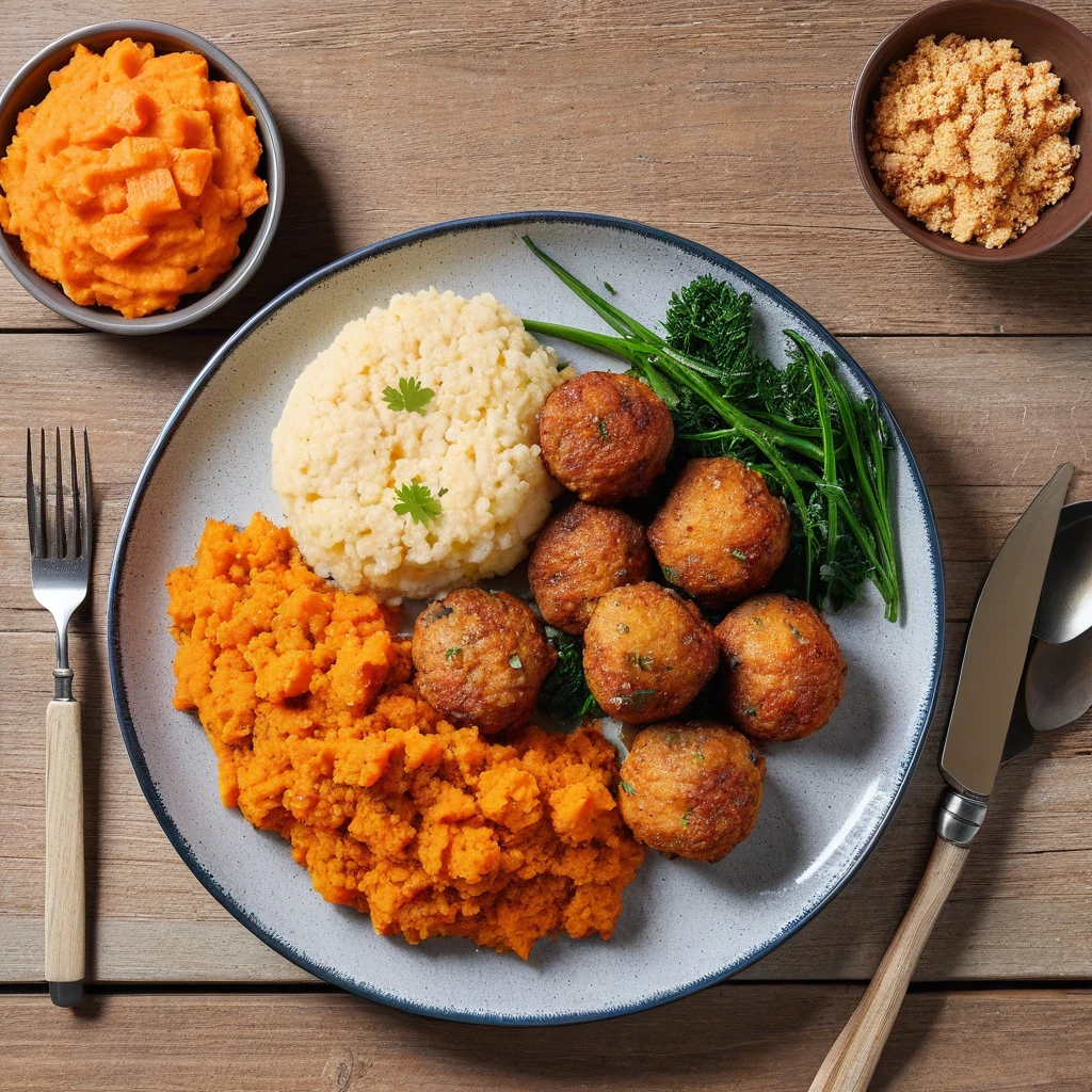 Mini Chicken Meatballs with Sweet Potato Mash