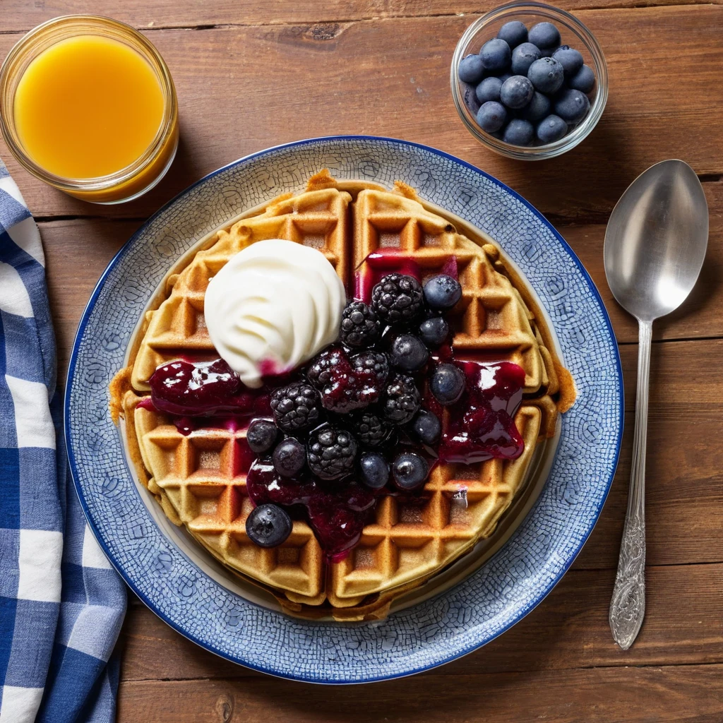 Oatmeal Waffles with Blueberry Compote