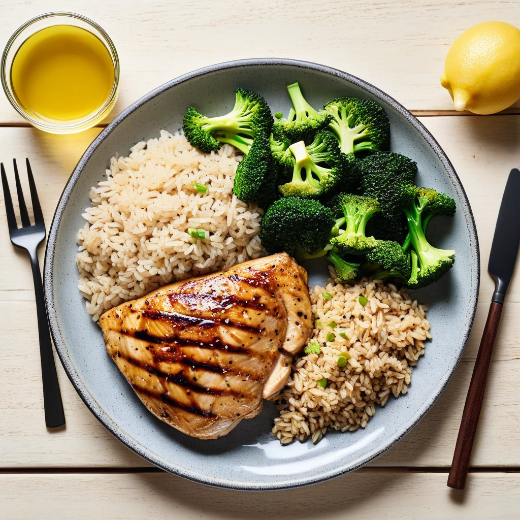 Grilled Chicken Breast with Brown Rice and Steamed Broccoli