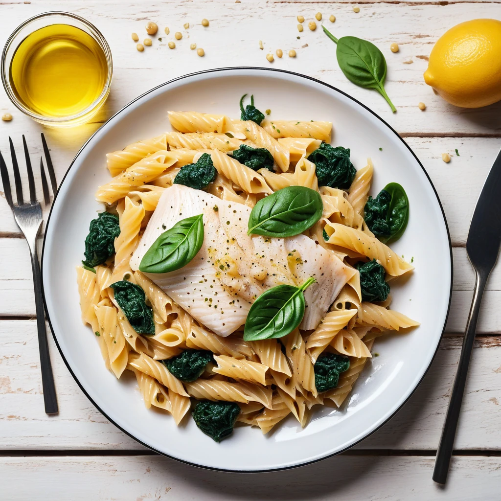Italian Pasta with White Fish and Spinach