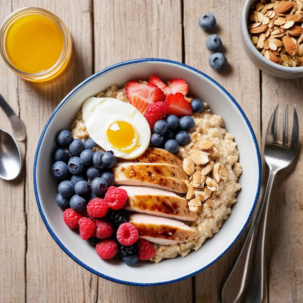 Protein-Packed Oatmeal Bowl with Chicken and Berries