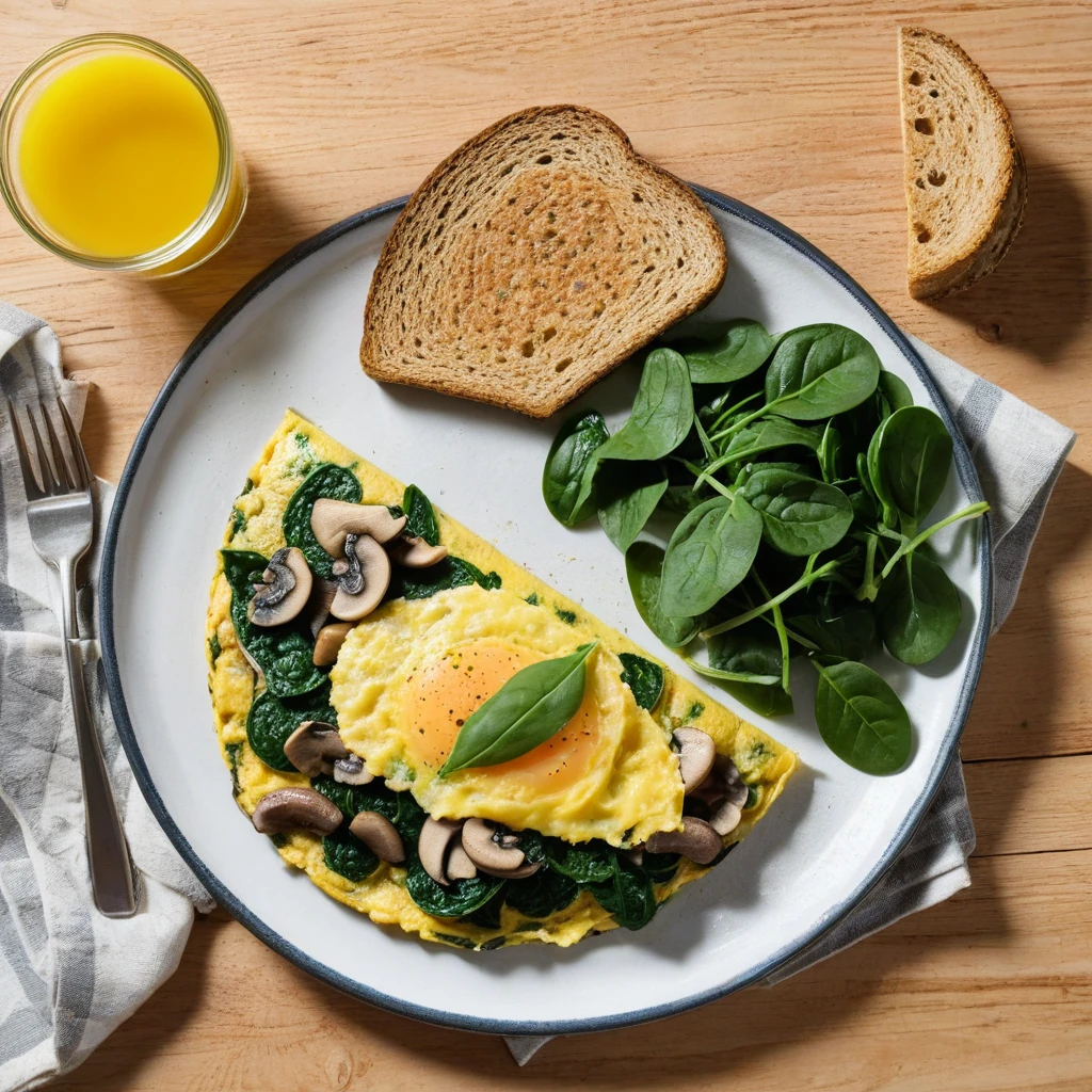 Spinach and Mushroom Omelet with Whole Grain Toast