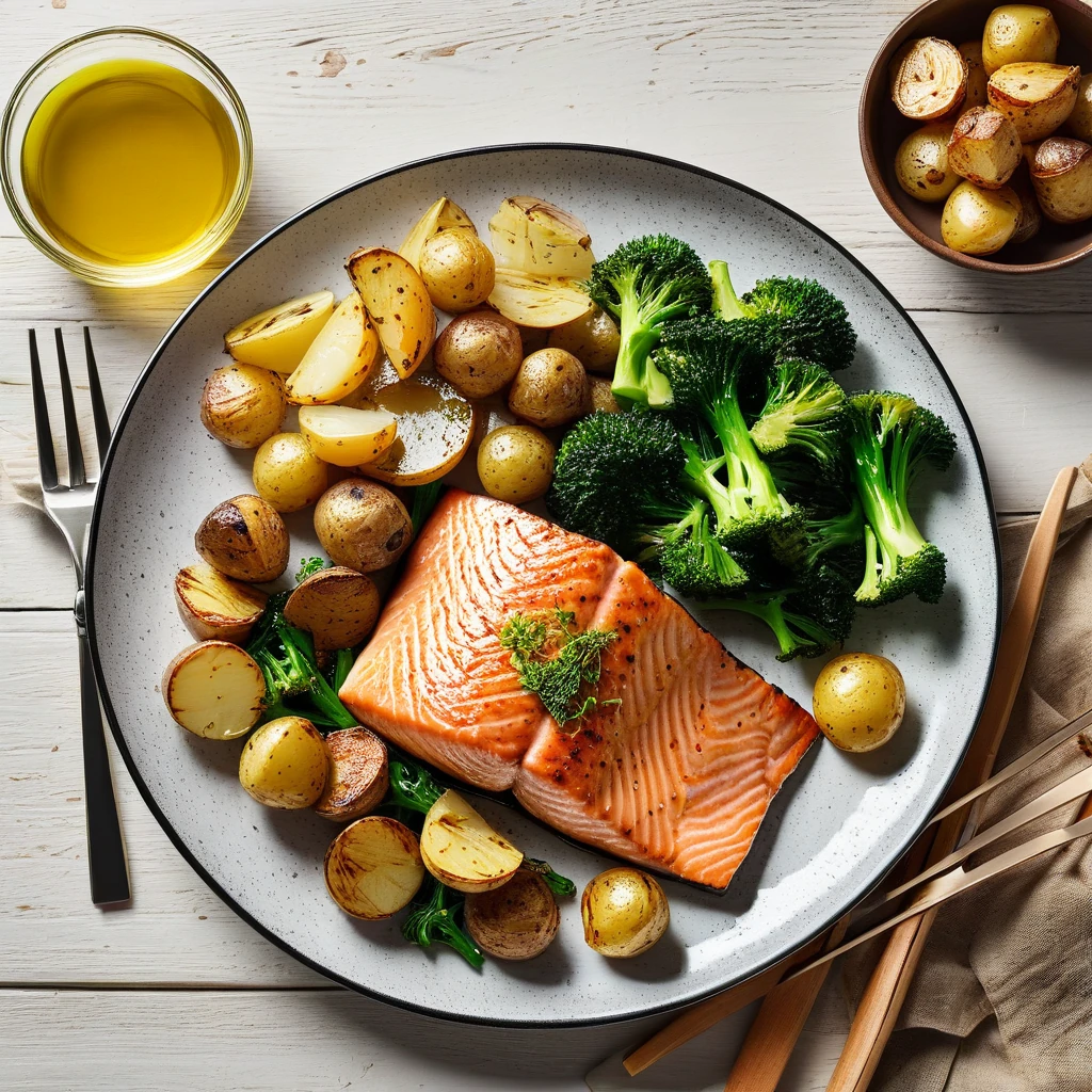 Grilled Salmon with Roasted Potatoes and Broccoli