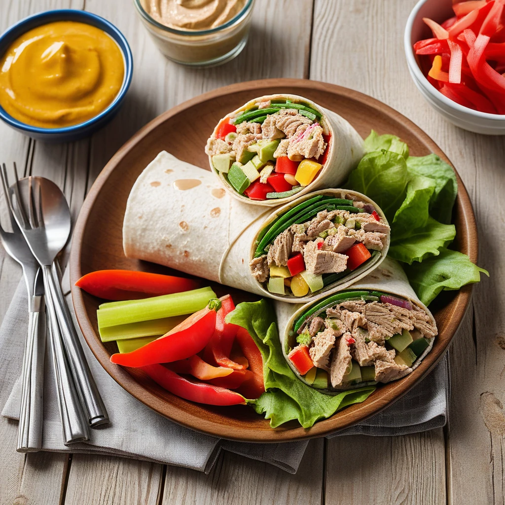 Tuna Salad Wrap with Vegetables and Hummus