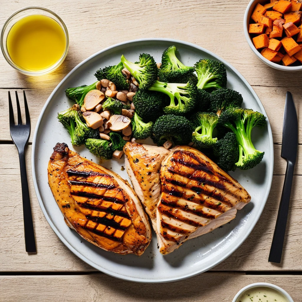 Grilled Chicken with Roasted Sweet Potato and Broccoli