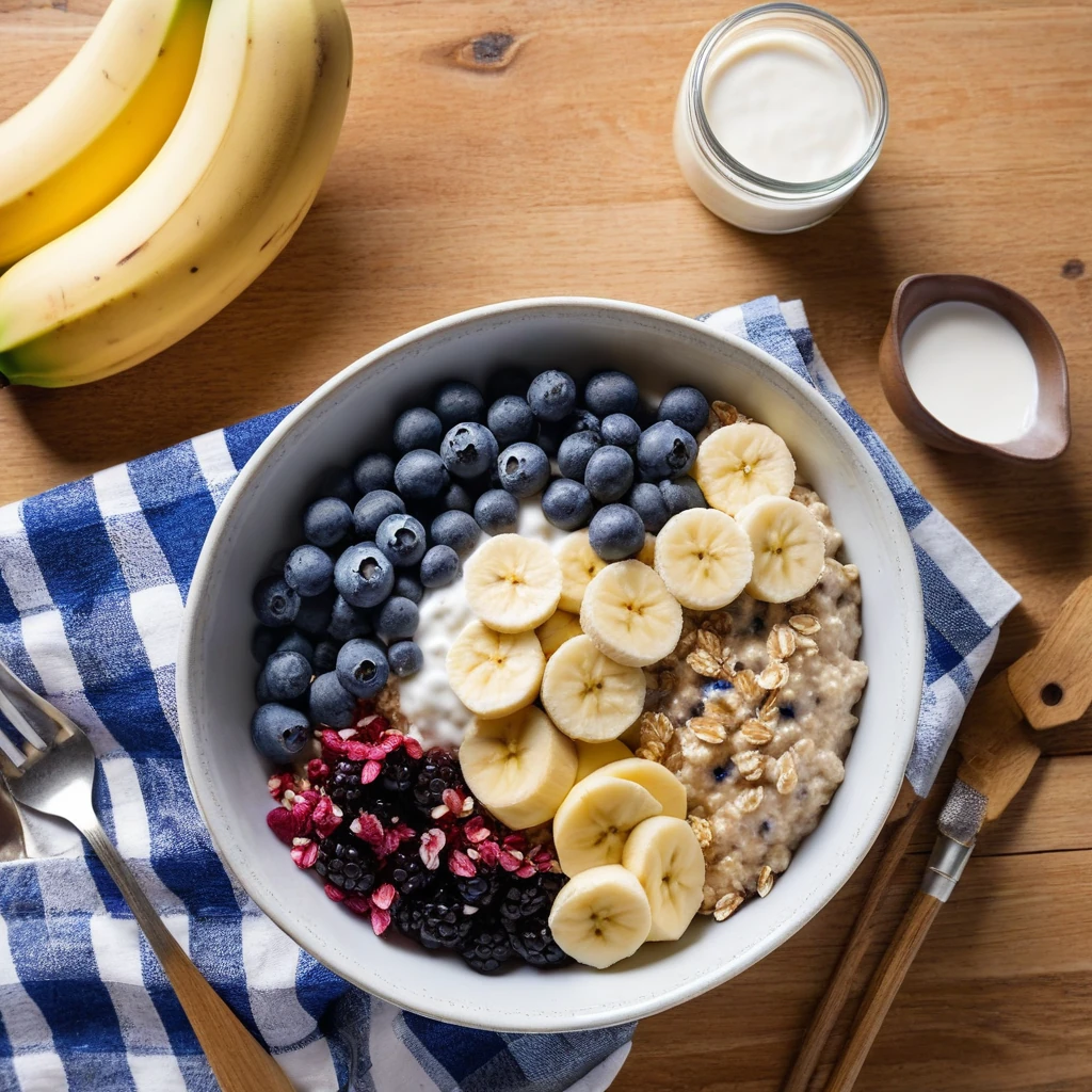 Oatmeal Bowl with Banana and Blueberries