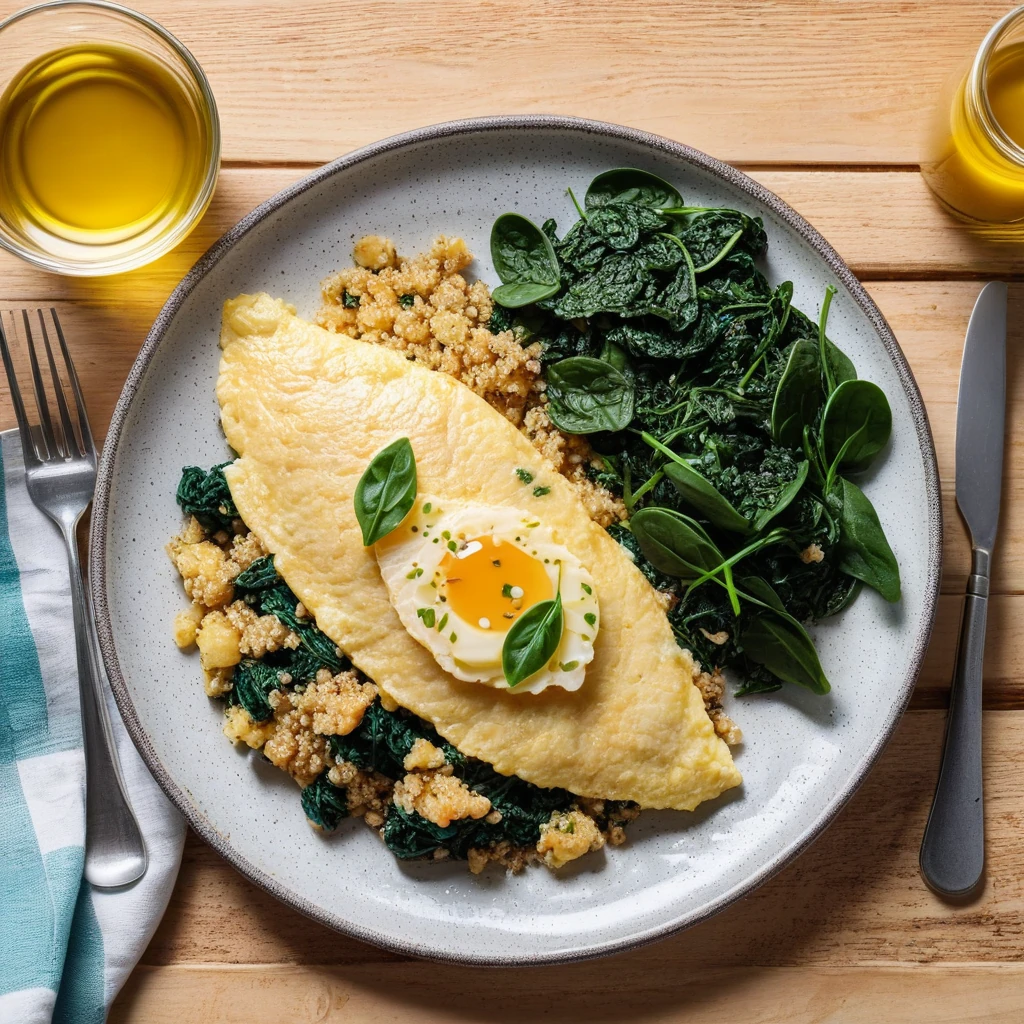 Sustainable Seafood Omelette with Quinoa and Spinach