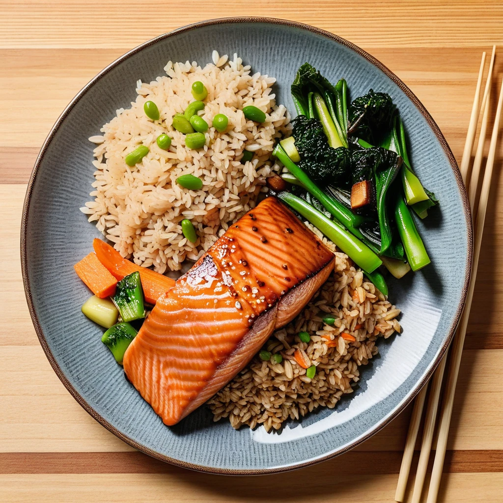 Salmon Teriyaki with Brown Rice and Asian Vegetables