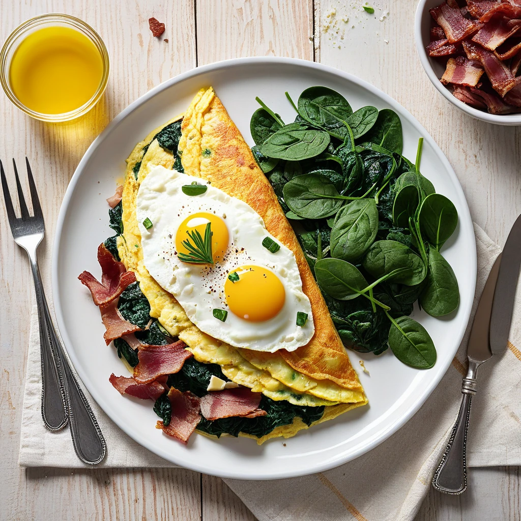Savory Spinach and Feta Omelette with Turkey Bacon