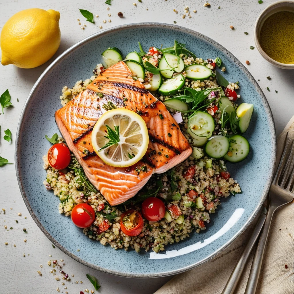 Lemon Herb Grilled Salmon with Quinoa Salad